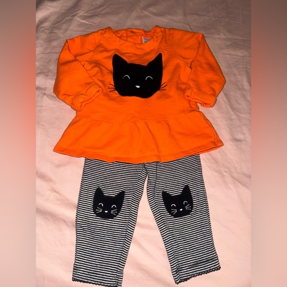 Carter's Bright Orange Cat Face Set. 12 mo - Picture 1 of 2
